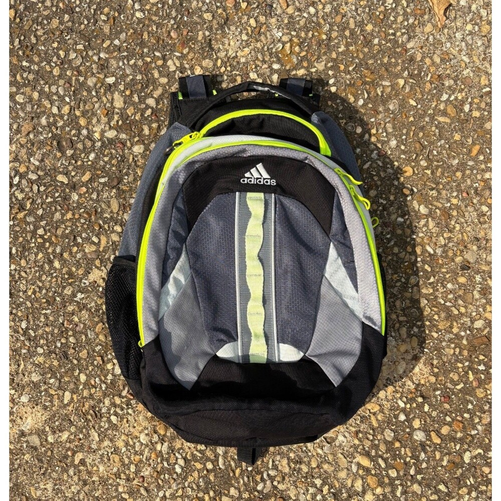 adidas Backpack Gray Neon Yellow Padded Laptop School Travel Bookbag